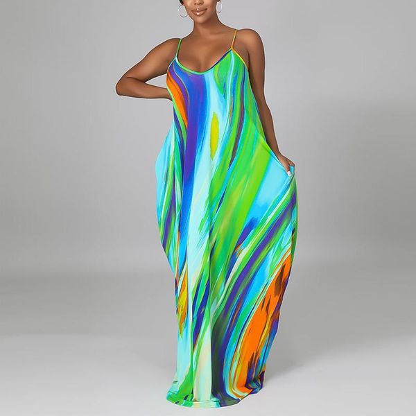 

casual dresses summer spaghetti strap loose maxi dress, Black;gray