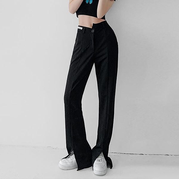 

pants for women harajuku high waist straight fashion sports pantalones joggers 2021 trouser femme split fork clothing women's & capris, Black;white