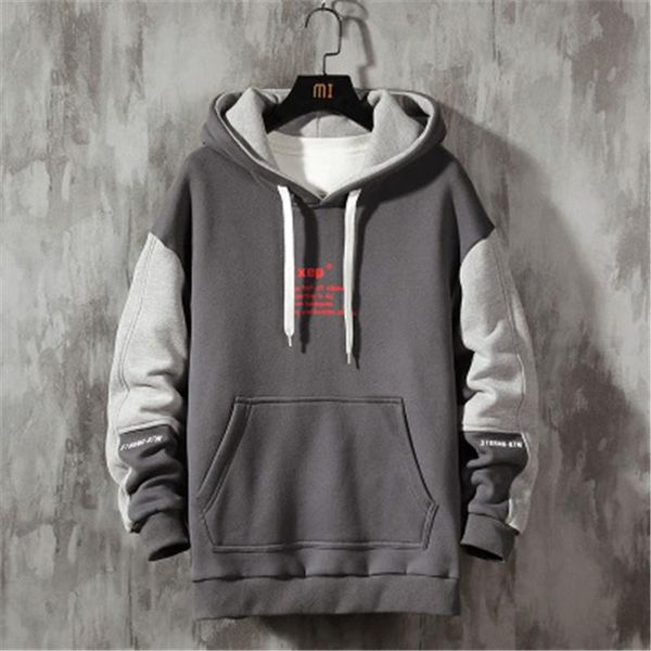 

mens colorblock hoodies fashion trend oversize fleece long sleeve sweatshirts designer male winter loose casual pullover sweater, Black