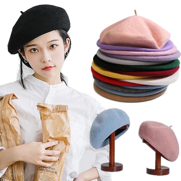 

berets autumn winter hat 100% wool french artist beret women painter vintage girls female warm walking cap beanies, Blue;gray