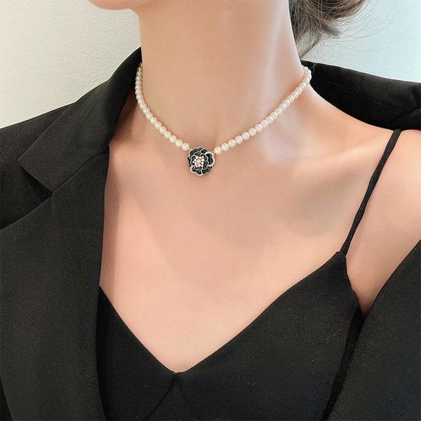 

pendant necklaces contracted super angle mountain camellia pearl necklace female niche web celebrity temperament design feeling, Silver