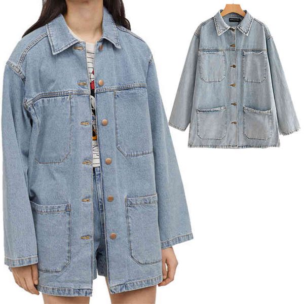 

women's jean jacket blue autumn plus size loose jeans jackets, Black;brown