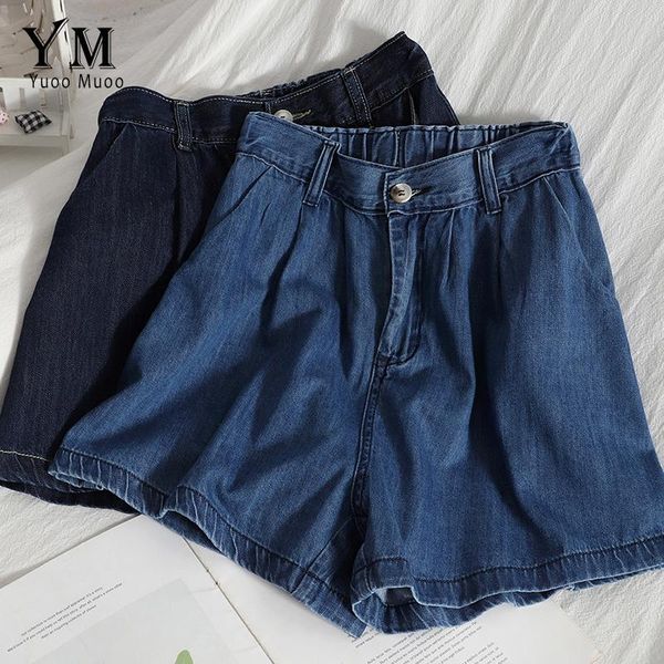 

women's shorts yuoomuoo 2021 summer high waist denim casual loose ladies fashion one button blue wide leg short jeans female, White;black