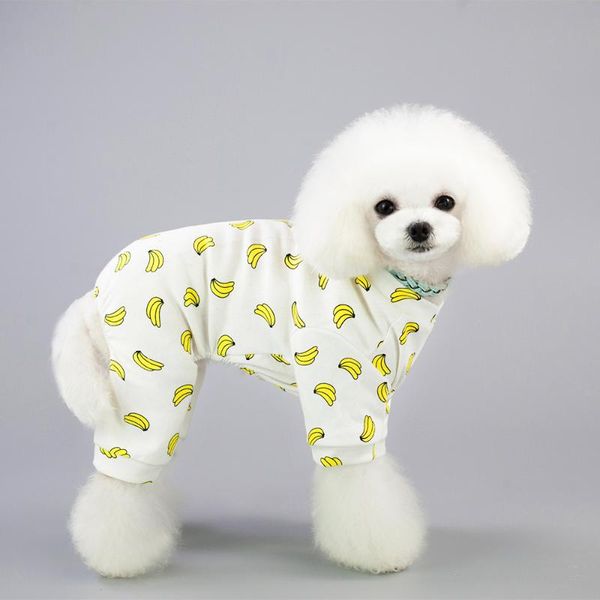 

dog apparel yellow casual cotton pajamas coat small dogs puppy cats jumpsuit with banana pattern pet drop
