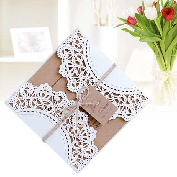 

greeting cards 10pcs hollow out wedding invitation congratulation (white)