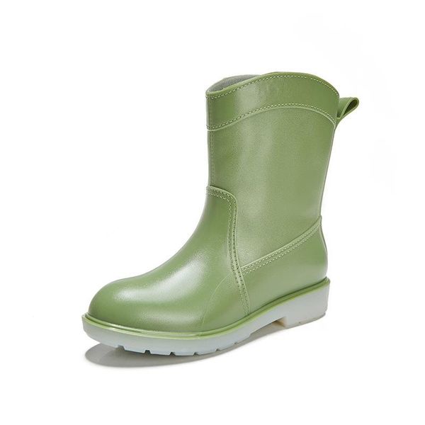 

boots waterproof rubber women mid calf shoes for rain nice autum solid color, Black
