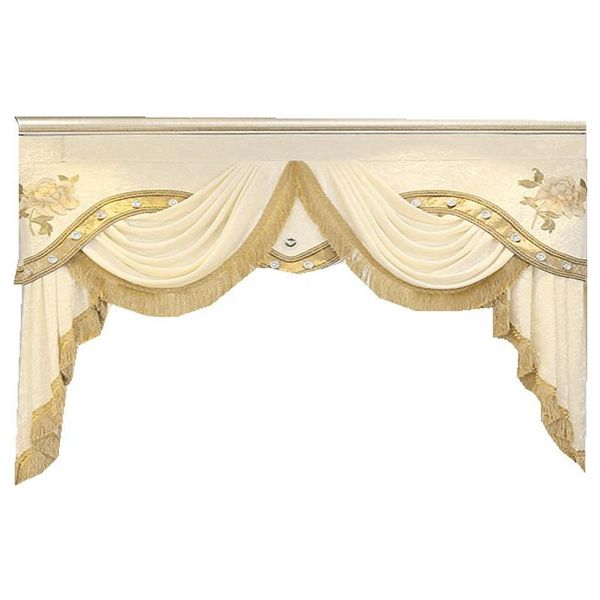 

european style luxury swag waterfall valance with tassel beads fringe trim for living room rod pocket curtain drapes decoration &