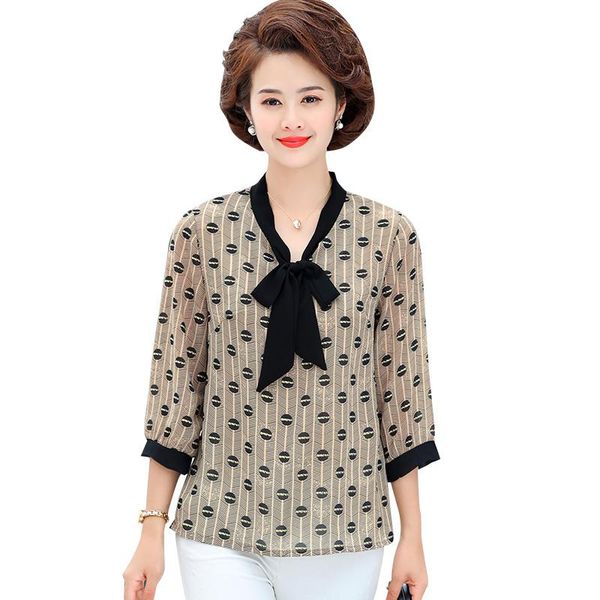 

women's blouses & shirts three quarter sleeve chiffon blouse womens bow and shirt 2021 office lady women blusas feminine, White