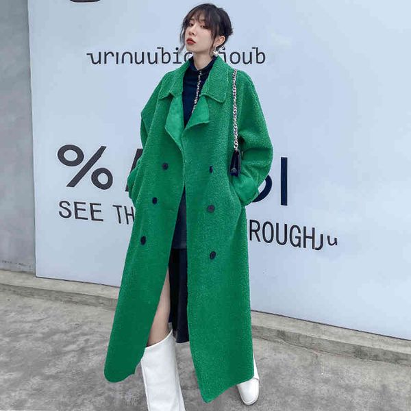

women's wool & blends [eam] loose fit lambswool big size long thick woolen coat parkas sleeve women fashion autumn winter 2022 1de5801, Black