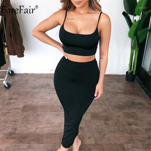 

women's tracksuits forefair women summer set spaghetti strap crop and long bodycon midi skirt party outfit black two piece club, Gray