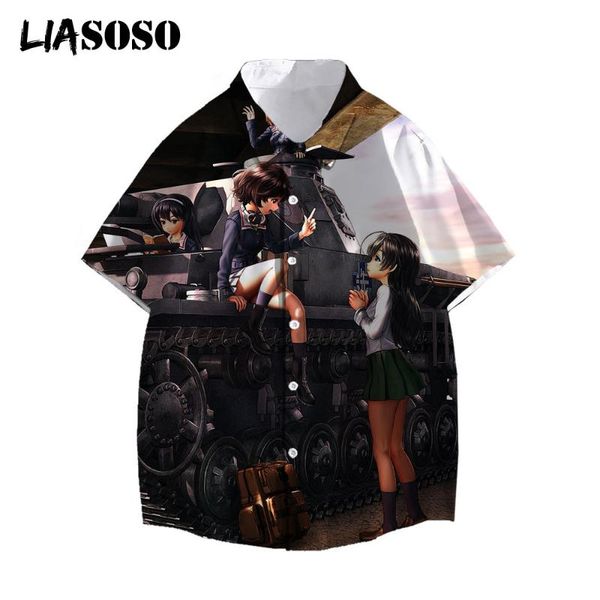 

men's casual shirts liasoso 2021 men women 3d print anime girls and panzer short sleeve streetwear beach hawaiian retro, White;black