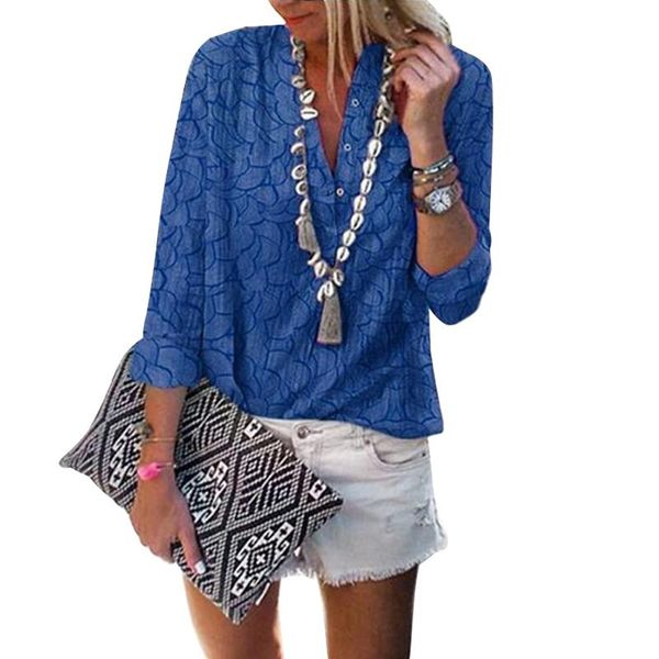 

women's blouses & shirts summer solid color print button v neck long sleeve blouse women clothes casual loose streetwear plus size lad, White