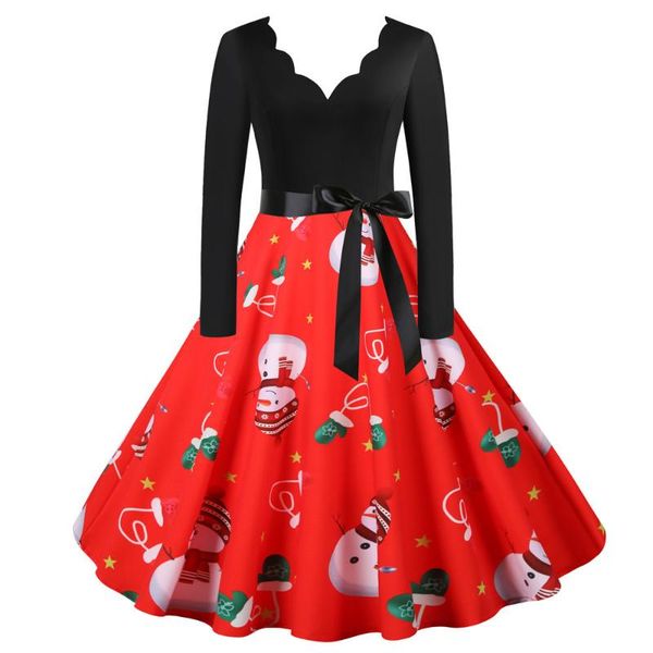 

women winter christmas dress v neck long sleeve high waist big swing elegant vintgae midi plus size dresses casual, Black;gray