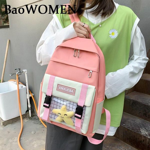 

backpack baowomen 4pcs/set women backpacks canvas cute bear pattern teenager girls contrast color letters print rucksack school