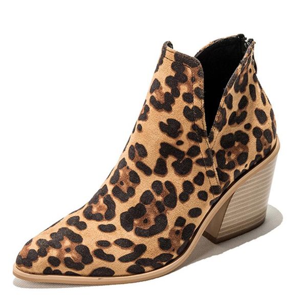 

boots woman slip on deep v high heel boot women fashion shoes leopard print pointed toe ankle lady party, Black