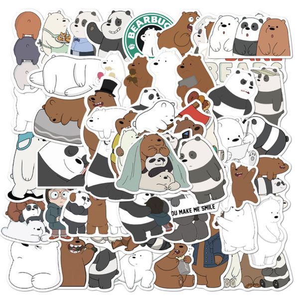 

50 pcs cartoon cute image bare bear graffiti waterproof skateboard travel suitcase phone lapluggage stickers cute kids
