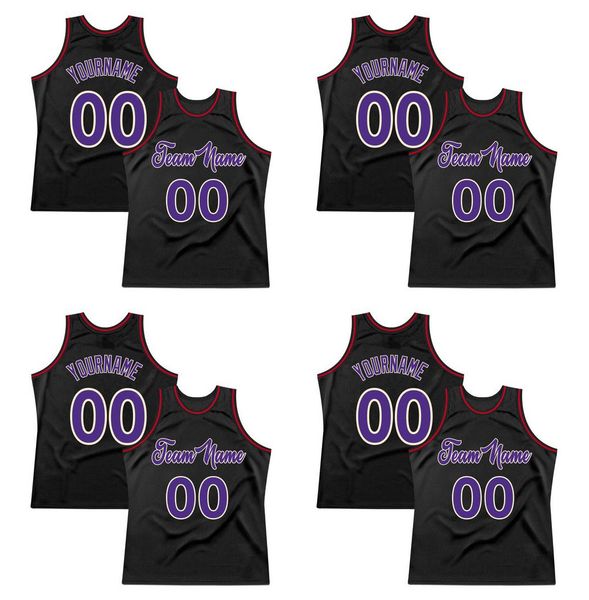 

custom black purple-red authentic throwback basketball jersey