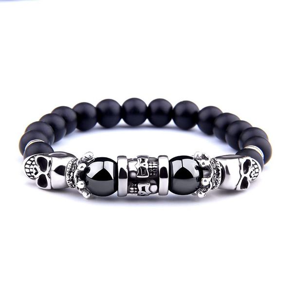 

beaded, strands skull series black beads bracelet natural hematite gems fashion head onyx stone charm men