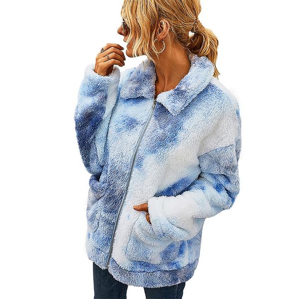 

women's jackets gradient tie dye long sleeve zipper plush sweatshirt autumn winter women streetwear female faux fur coat fleece warm j, Black;brown