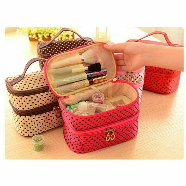 

fashion women double layer cosmetic bag multifunction ladies dot print toiletry travel portable makeup wash pouch bags & cases