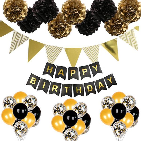 

party decoration celebration birthday balloon set scene layout background paper flower ball pull flag decorative supplies
