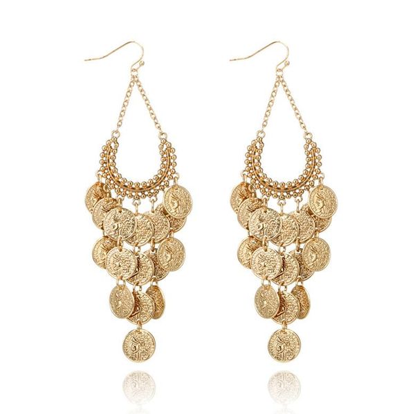 

dangle & chandelier bunch of coins pendant drop earring for women gold color bohemian boucle d'oreille brincos 2021 jewellery, Silver