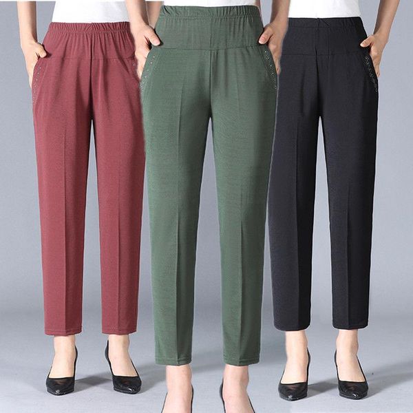 

women's pants & capris 2021 summer women elastic high waist wide leg pure color fashion korean slim casual loose straight trousers for, Black;white