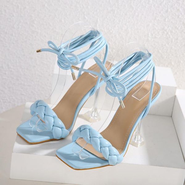 

sandals 2021 summer fashion design cross-tied weave women transparent strange high heels ladies open toe shoes w, Black