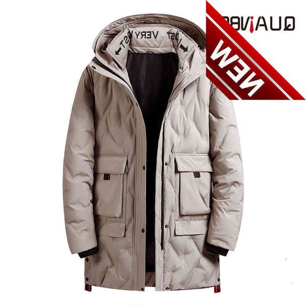 

2021 new winter men's down jacket fashion british wind thick warm and long hooded youth men parkas, Black