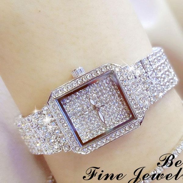 

wristwatches women's watches dress watch rhinestone crystal diamond stone lady vintage stainless steel bracelet montre femme, Slivery;brown