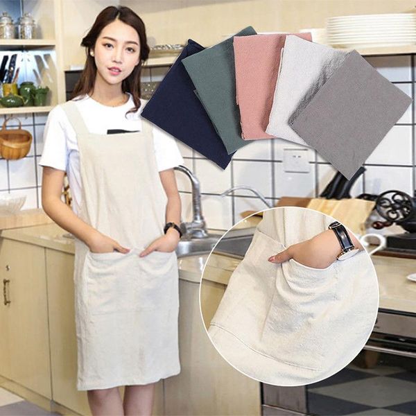 

aprons kicthen apron cotton linen chef pinafore cross bandage x shape back simplicity bib solid color kitchen work clothes