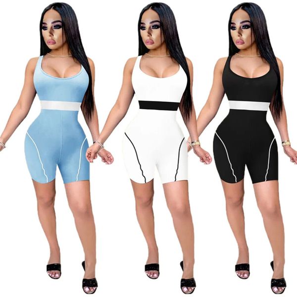 

plus size women jumpsuits summer clothing letter print rompers slim bodysuits solid color skinny one piece pants 5067, Black;white