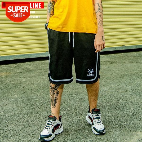 

tkpa hip-hop men's shorts sports pants maple leaf embroidered flower #io7q, Black