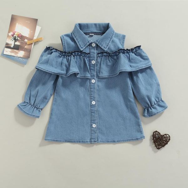 

girl's dresses 1-6y kids girls autumn dress baby clothes ruffle off shoulder long sleeve denim children lapel casual loose shirts, Red;yellow