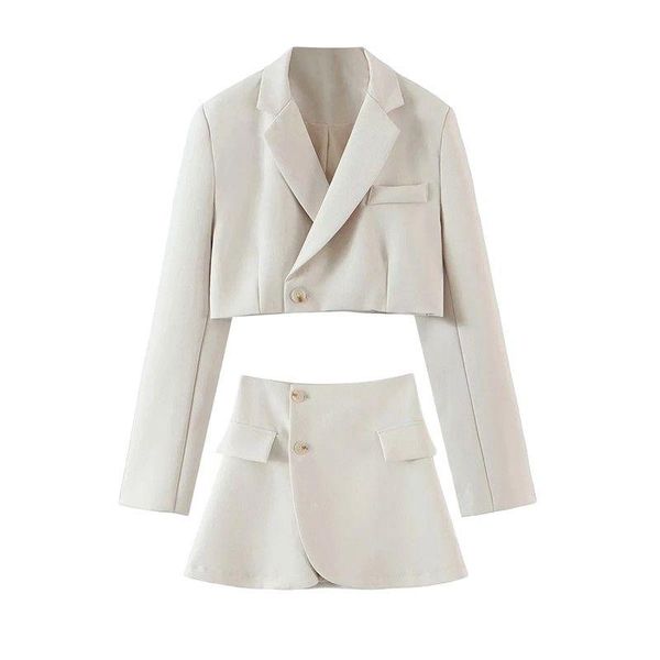 

two piece dress 2021 matching set blazer and skirts women england style navel exposed short empire feminino femme, White