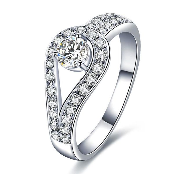 

sterling 925 silver rings moissanite ring shinning circle zircon finger for women engagement party fine jewelry arrival cluster, Golden;silver