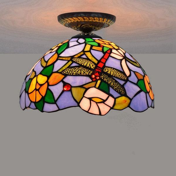 

ceiling lights 30cm european countryside dragonfly tiffany multi-color glass dining room bedroom corridor bathroom blue lamp