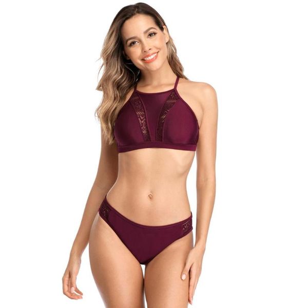 

womens halter bikini high neck set two piece swimsuits bathing suits one-piece