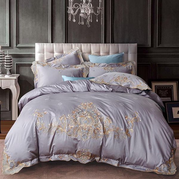 

bedding sets luxury european gold royal embroidery egyptian cotton gray pink red blue set jacquard duvet bed pillowcases cover sheet