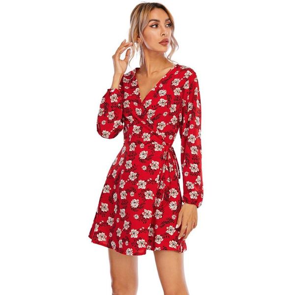 

casual dresses etosell v-neck print summer dress ladies long-sleeved, Black;gray