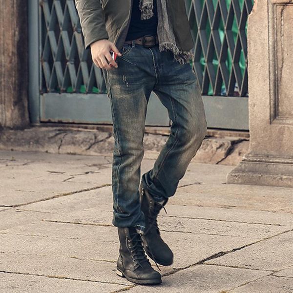

men casual jeans coated slim straight pleated biker pants male denim plus size k797 men's, Blue
