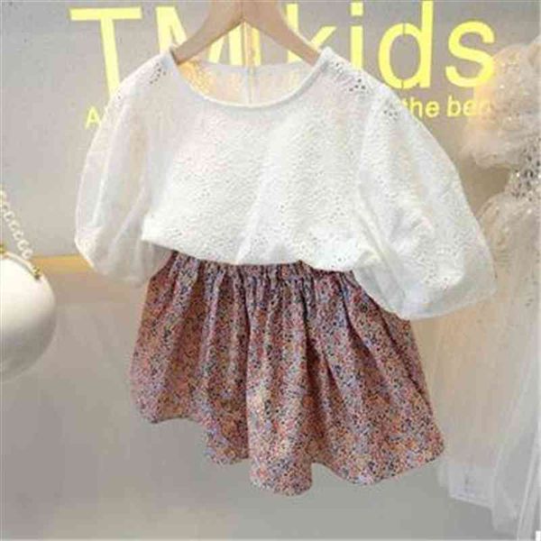 

toddler kids baby girls t-shirt floral skirt dress summer outfits clothes 2pcs set arrival soft cute high quality, White