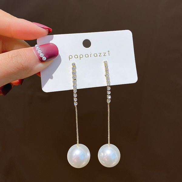 

925 silver needle fashion net red temperament new pearl long style simple tassel earrings
