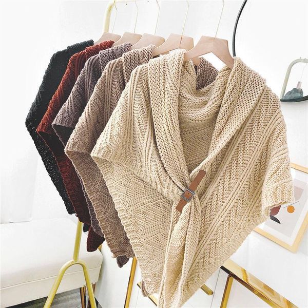 

scarves fashion versatile knitted shawl leather buckle air conditioning room shoulder neck cape warm bib, Blue;gray