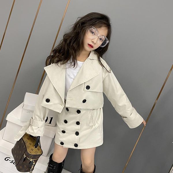 

clothing sets girls retro suit 2021 autumn girl short windbreaker skirt two-piece temperament, White