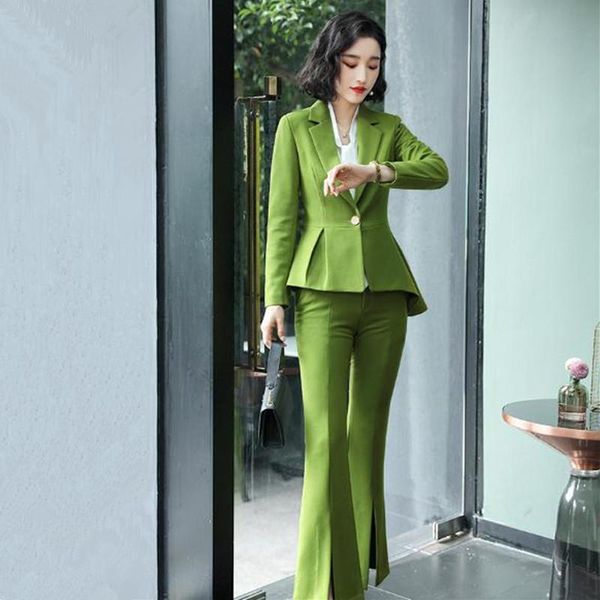 

women's suits casual long-sleeved formal 2 piece set blazer pants suit trouser female fashion slim high-end two, White