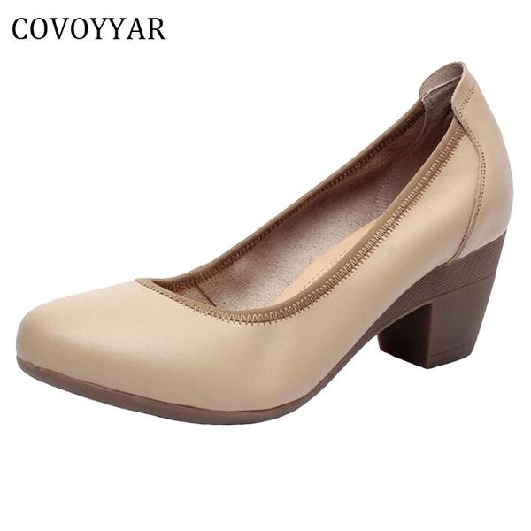 

genuine leather ol women shoes thick med heels lady office work spring autumn dress pumps size 34-43 whh99, Black