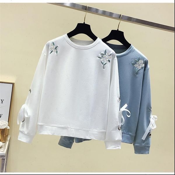 

sweet fresh and simple womens hoodies wild flowers embroidered cuffs long sleeved sweatershirt pullover, Black