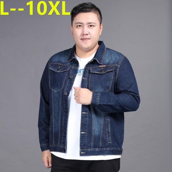

men's jackets 8xl 7xl autumn youth jeans jacket men casual holes turn-down collar korean slim cowboy hip hop streetwear denim, Black;brown