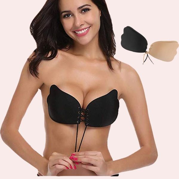 

bras sets women invisible strapless push up sticky self-adhesive silicone, Red;black